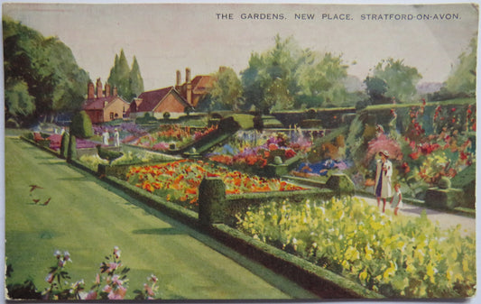 Antique Postcard Of The Gardens, New Place, Stratford-On-Avon