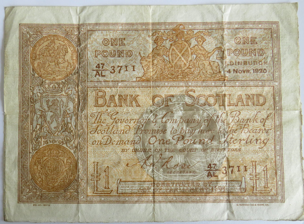 1920 Bank of Scotland £1 One Pound Banknote