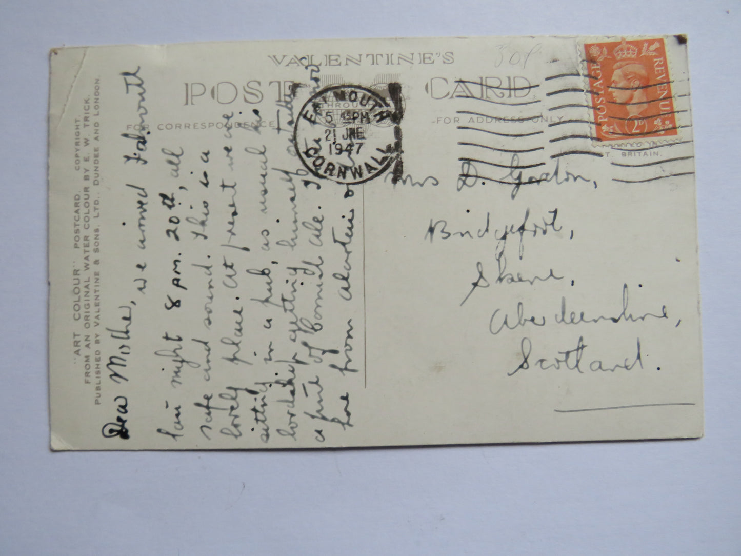 Antique Postcard Of Queen Mary Gardens, Falmouth 1947