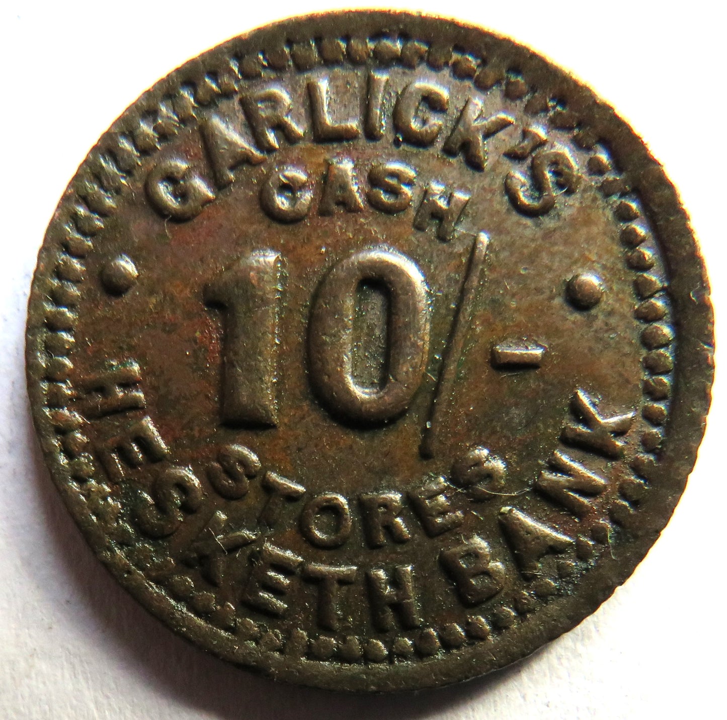 Garlick's Cash Stores Hesketh Bank 10/- Token