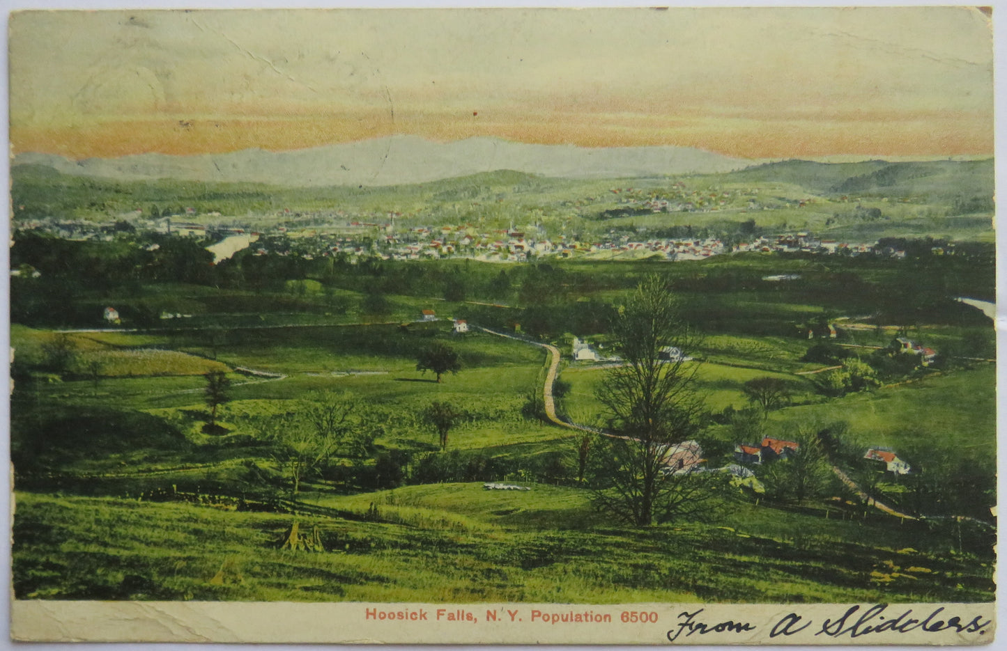 Vintage Postcard of Hoosick Falls, N.Y. Population 6500