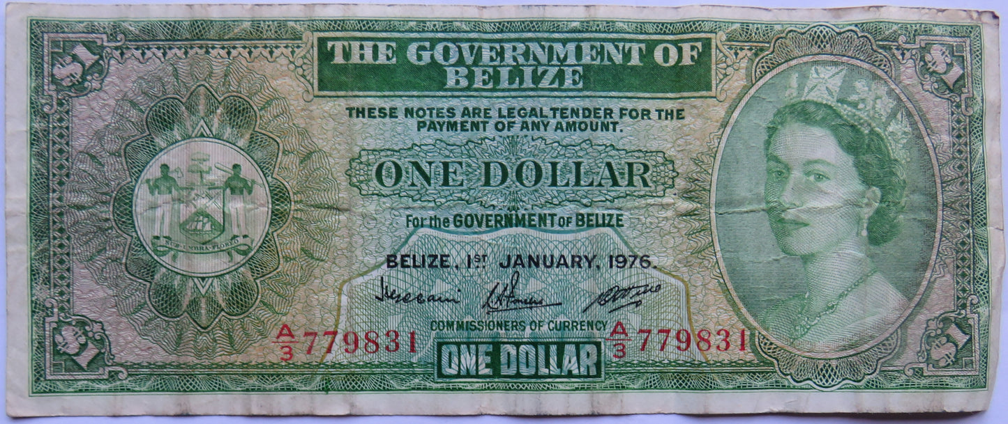1976 The Government of Belize $1 One Dollar Banknote