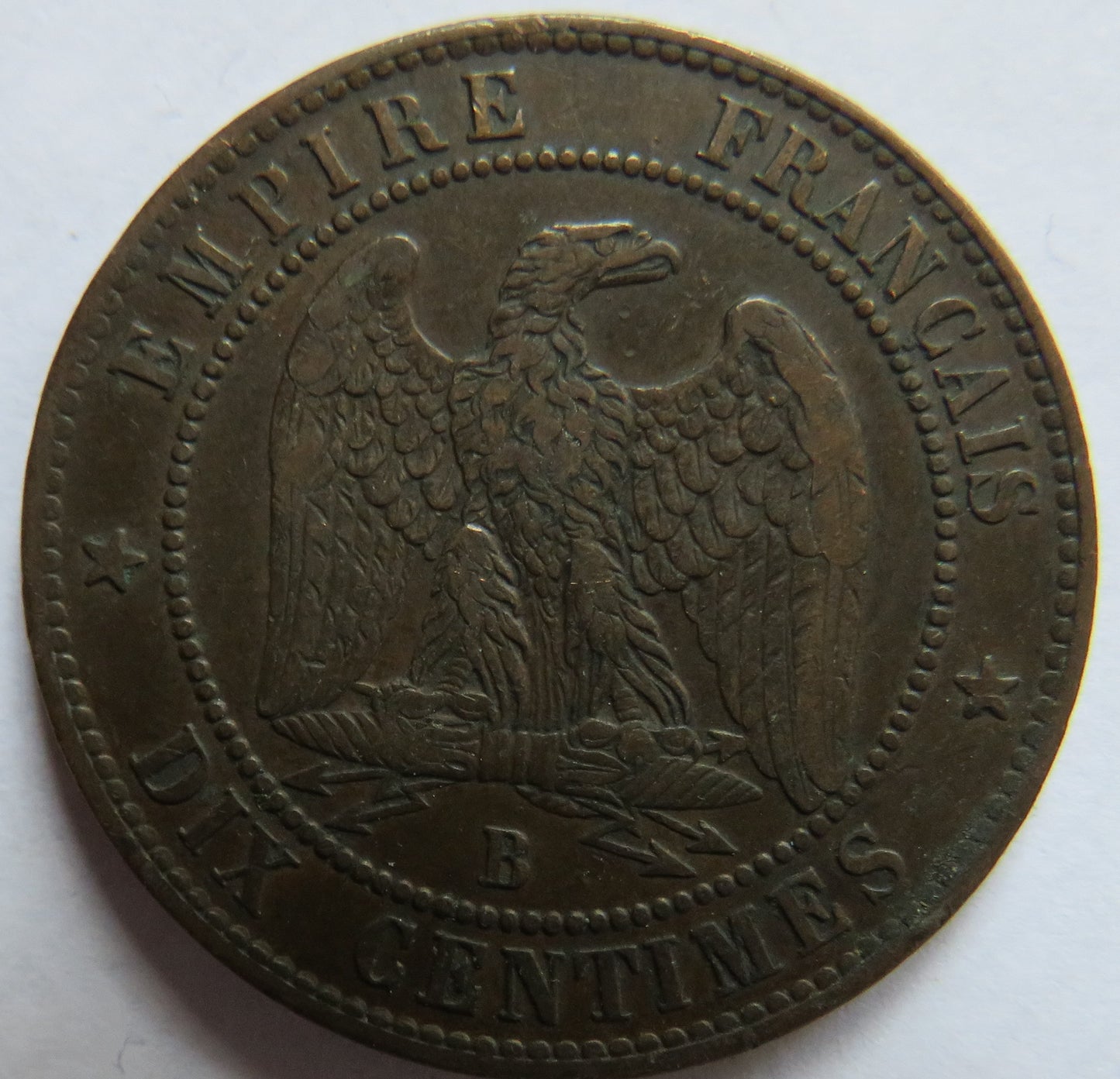 1853-B France Napoleon III France 10 Centimes Coin