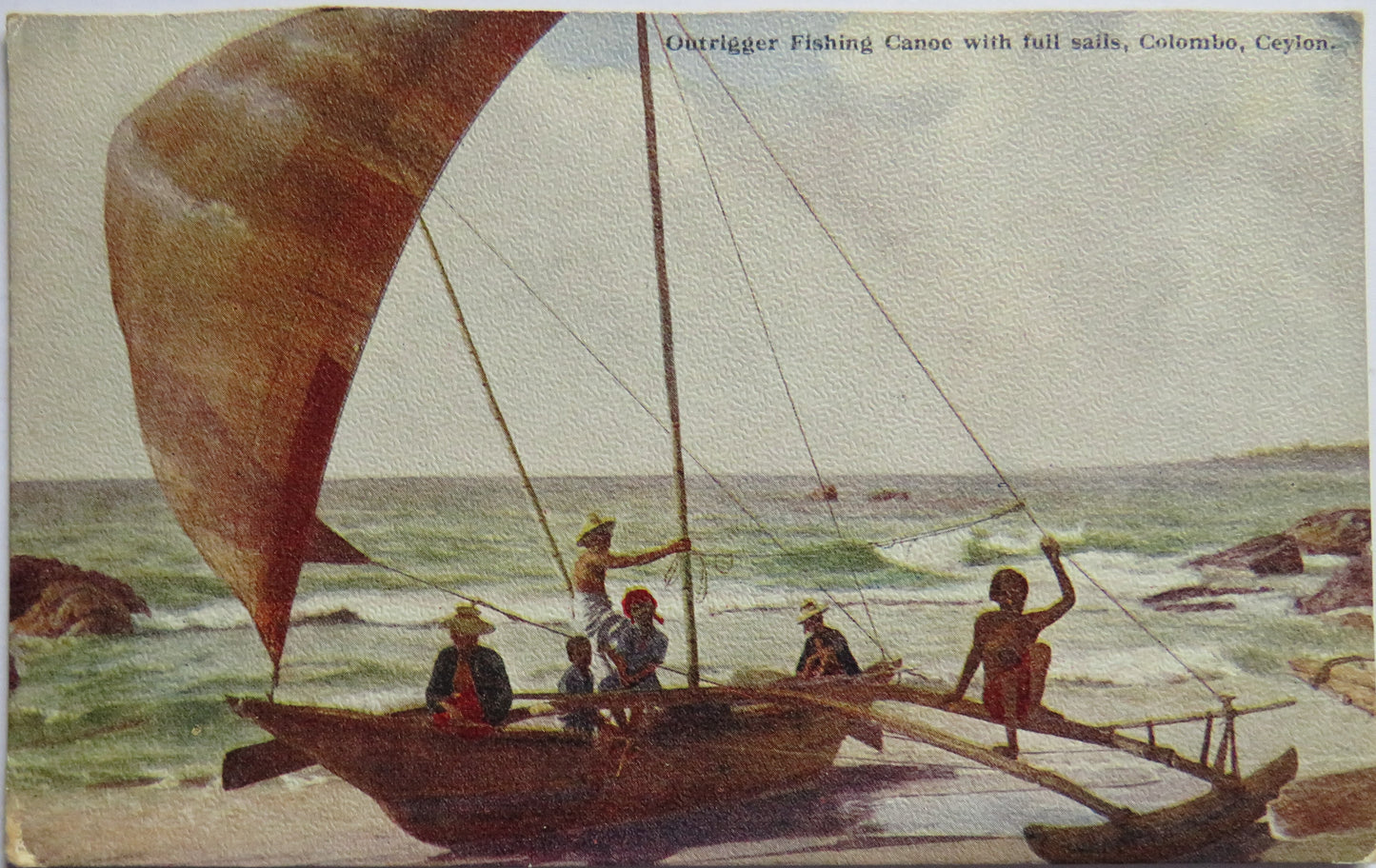 Antique Postcard Of Fishing Canoe, Colombo, Ceylon