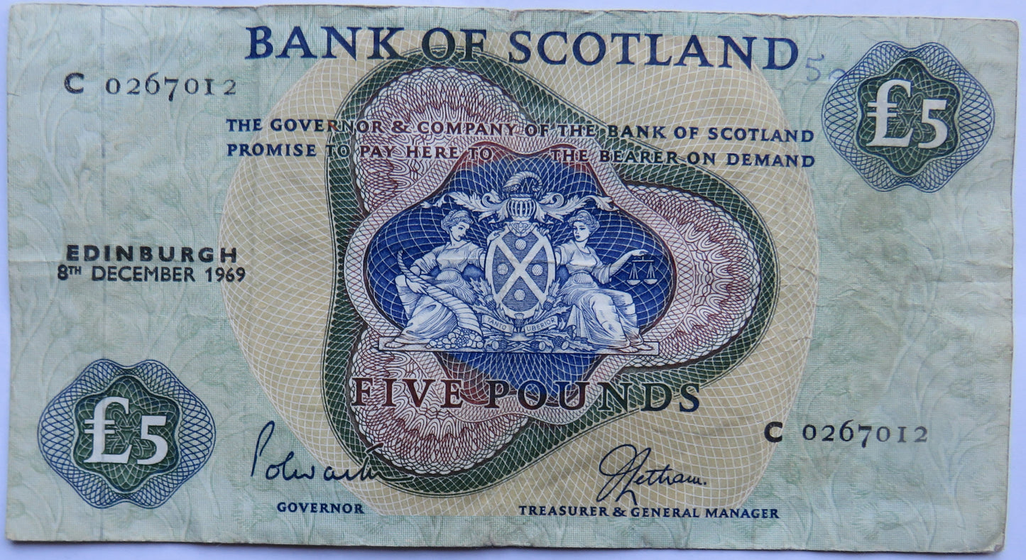 1969 Bank of Scotland £5 Banknote