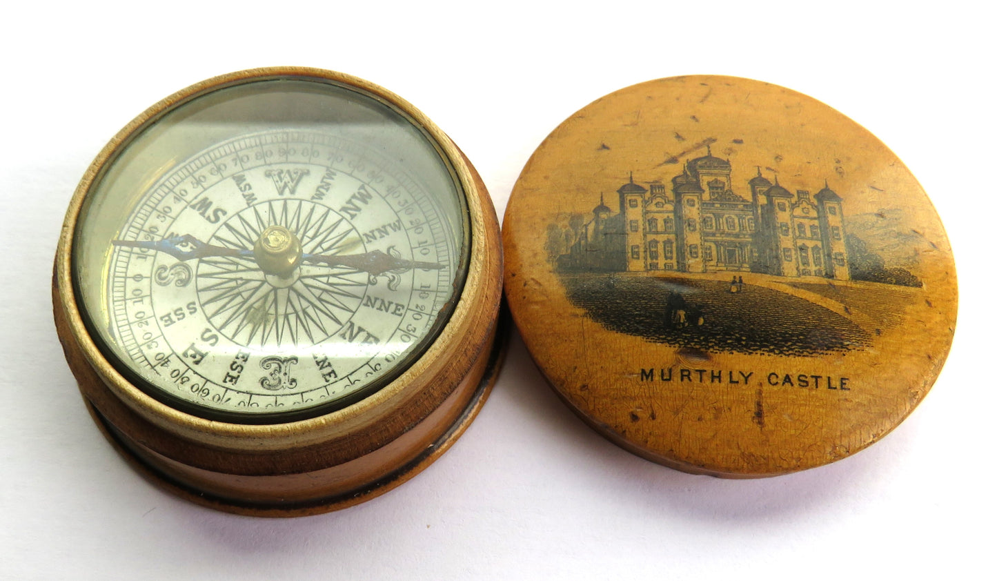 Antique Mauchline Transfer Ware Compass "Murthly Castle" From The Athole Plantations
