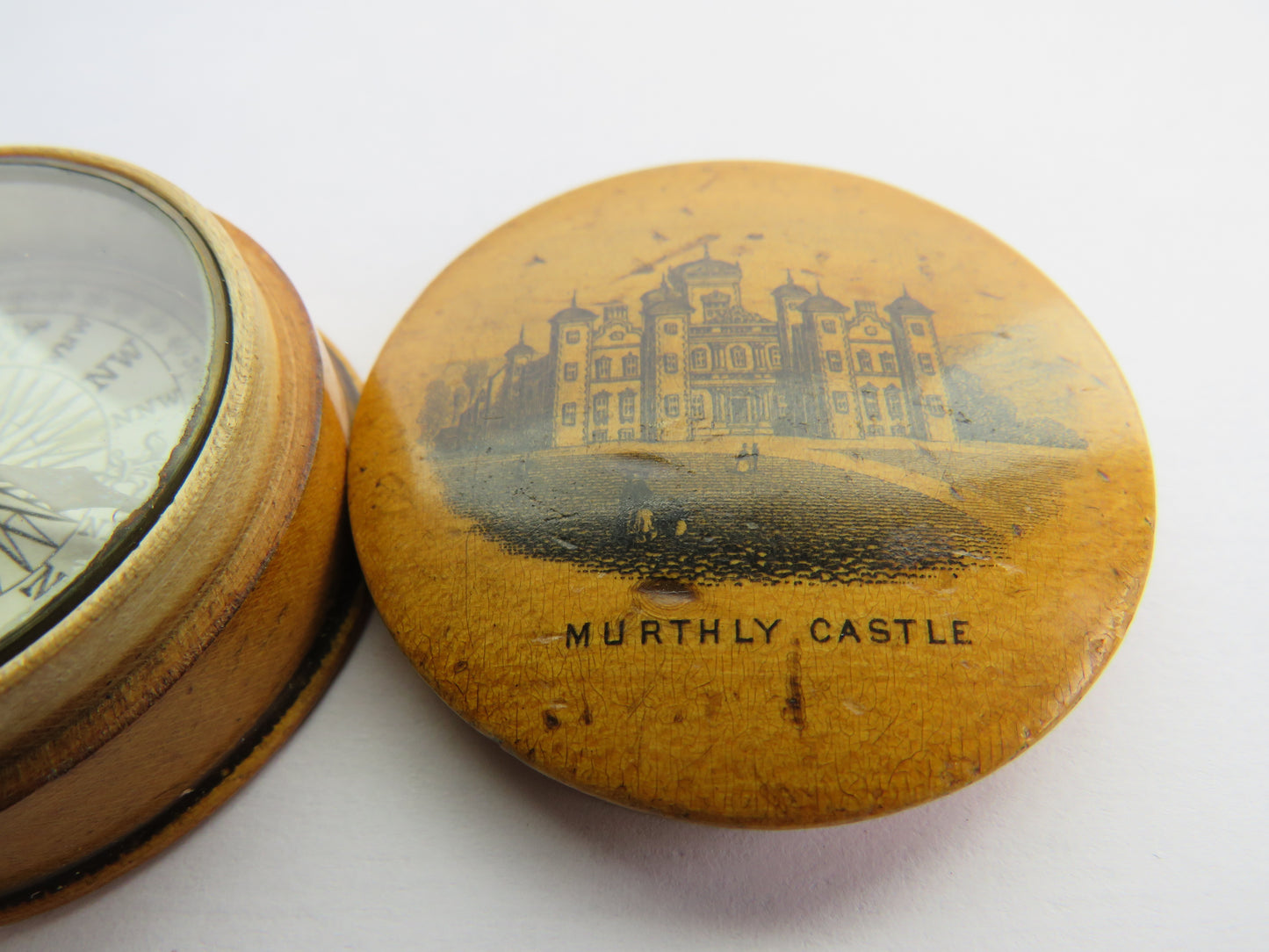 Antique Mauchline Transfer Ware Compass "Murthly Castle" From The Athole Plantations