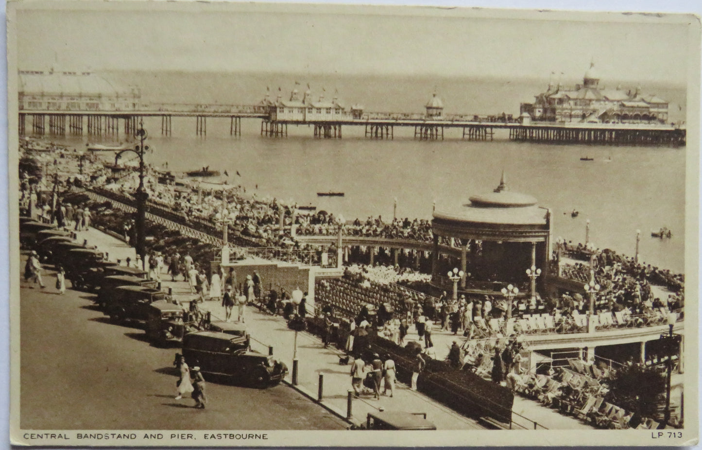 Antique Postcard Of Central Bandstand and Pier Eastbourne