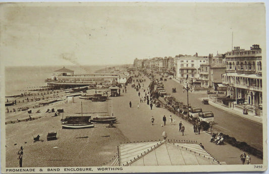 Antique Postcard Of Promenade & Band Enclosure, Worthing 1933