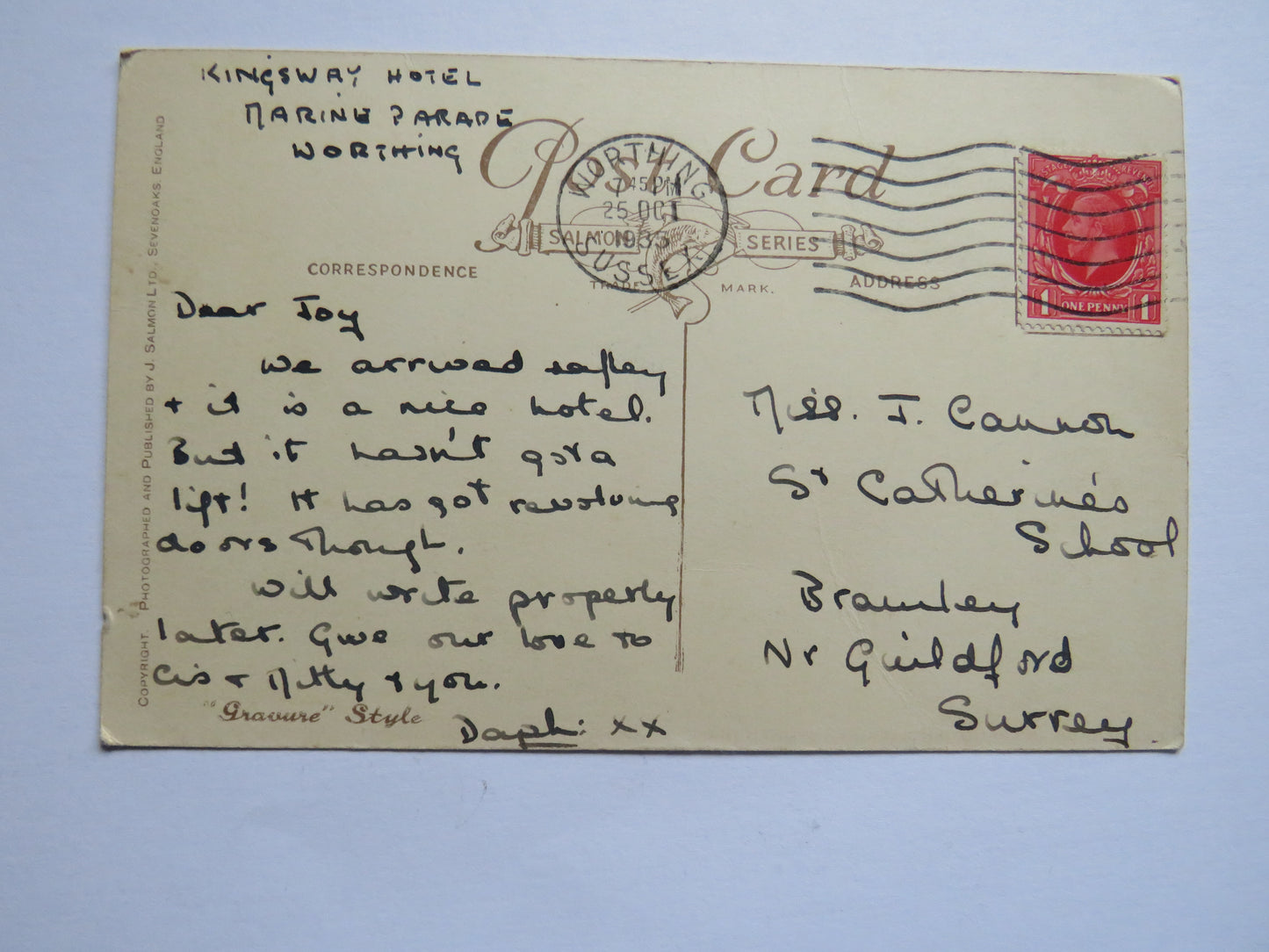 Antique Postcard Of Promenade & Band Enclosure, Worthing 1933