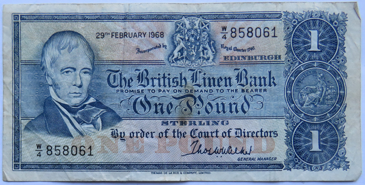 1968 The British Linen Bank £1 One Pound Banknote