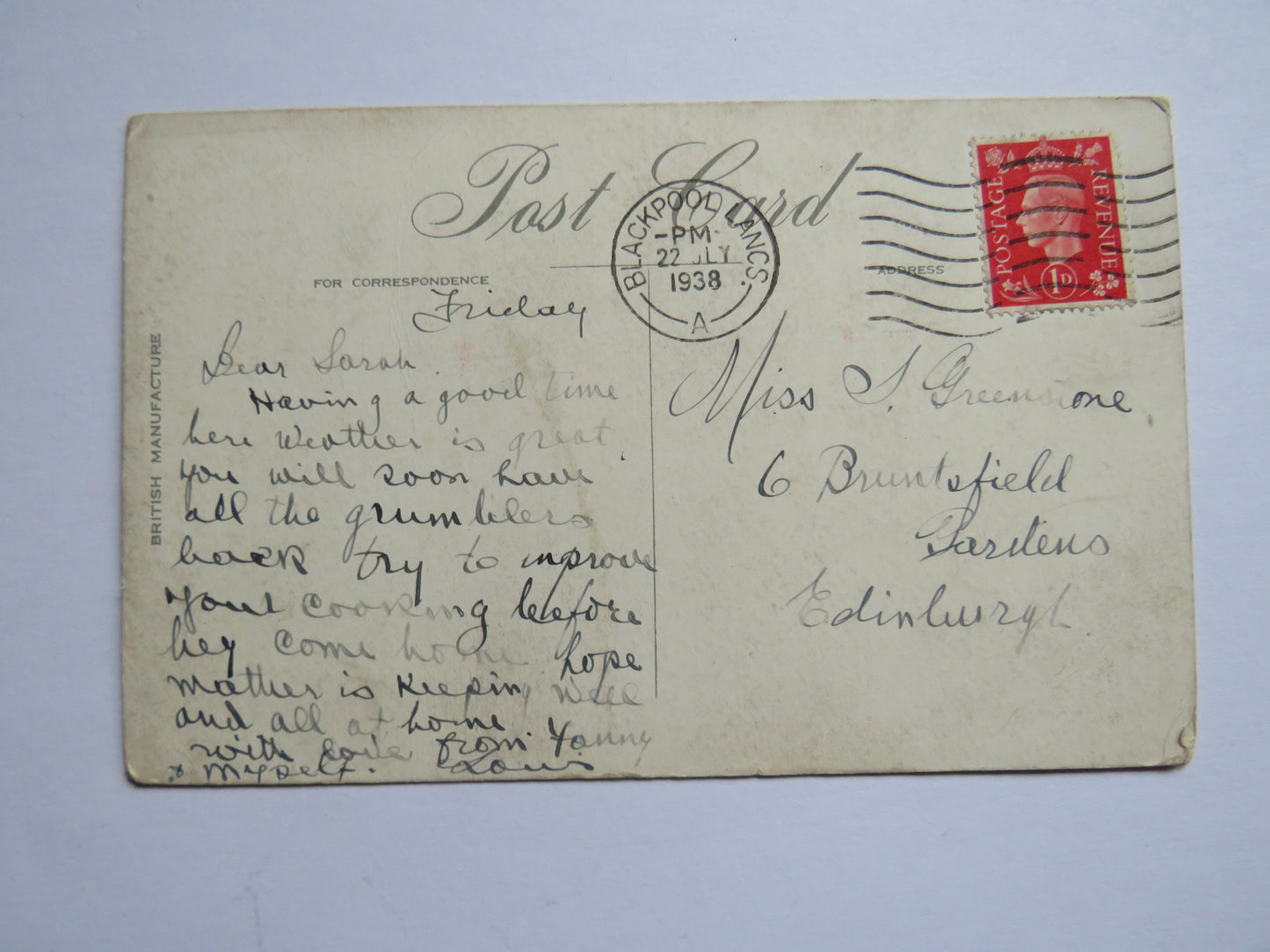 Vintage Postcard Of North Promenade, Blackpool 1938