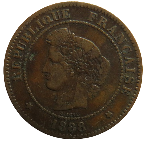 1888-A France 5 Centimes Coin