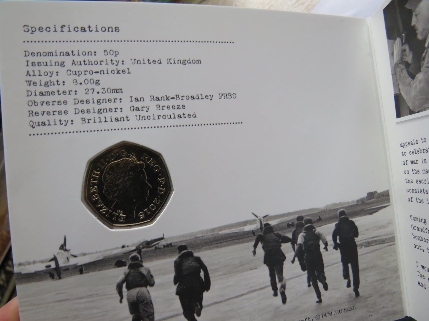 2015 UK 50p Coin 75th Anniversary of the Battle of Britain
