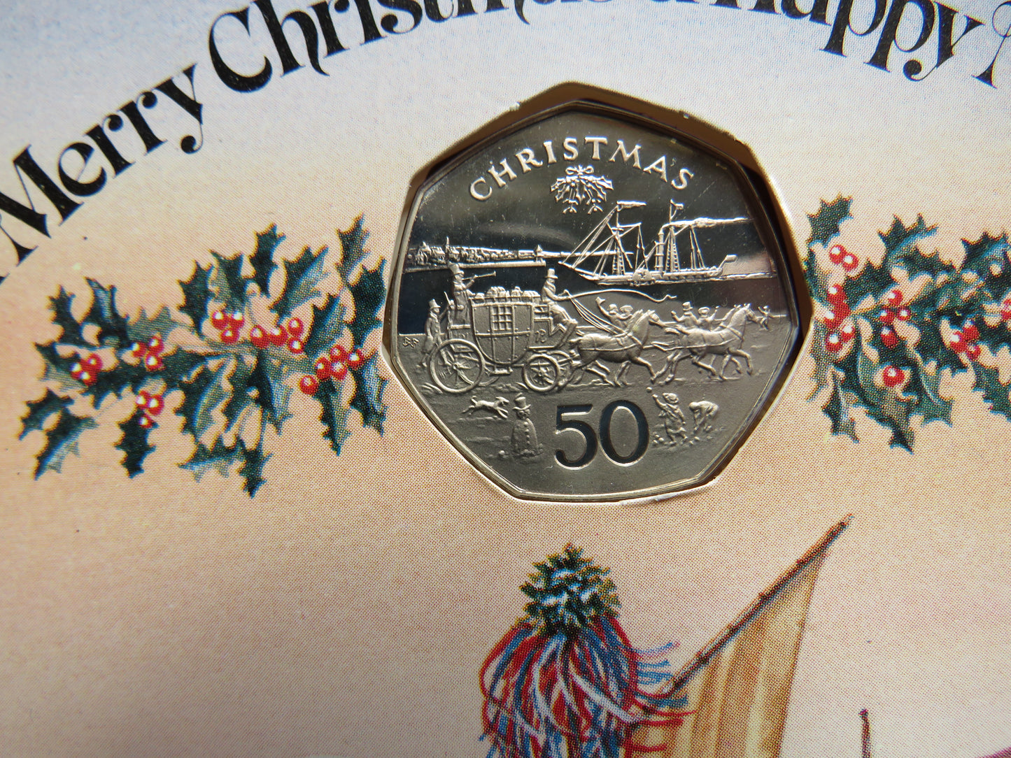 1980 Isle of Man Christmas 50p Coin 1981 Double Crown