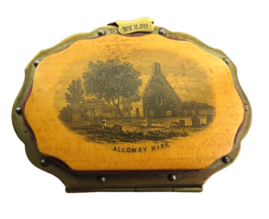 Antique Mauchline Transfer Ware Purse "Alloway Kirk" Made From Wood Near Alloway Kirk On The Banks of the Doon