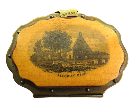 Antique Mauchline Transfer Ware Purse "Alloway Kirk" Made From Wood Near Alloway Kirk On The Banks of the Doon