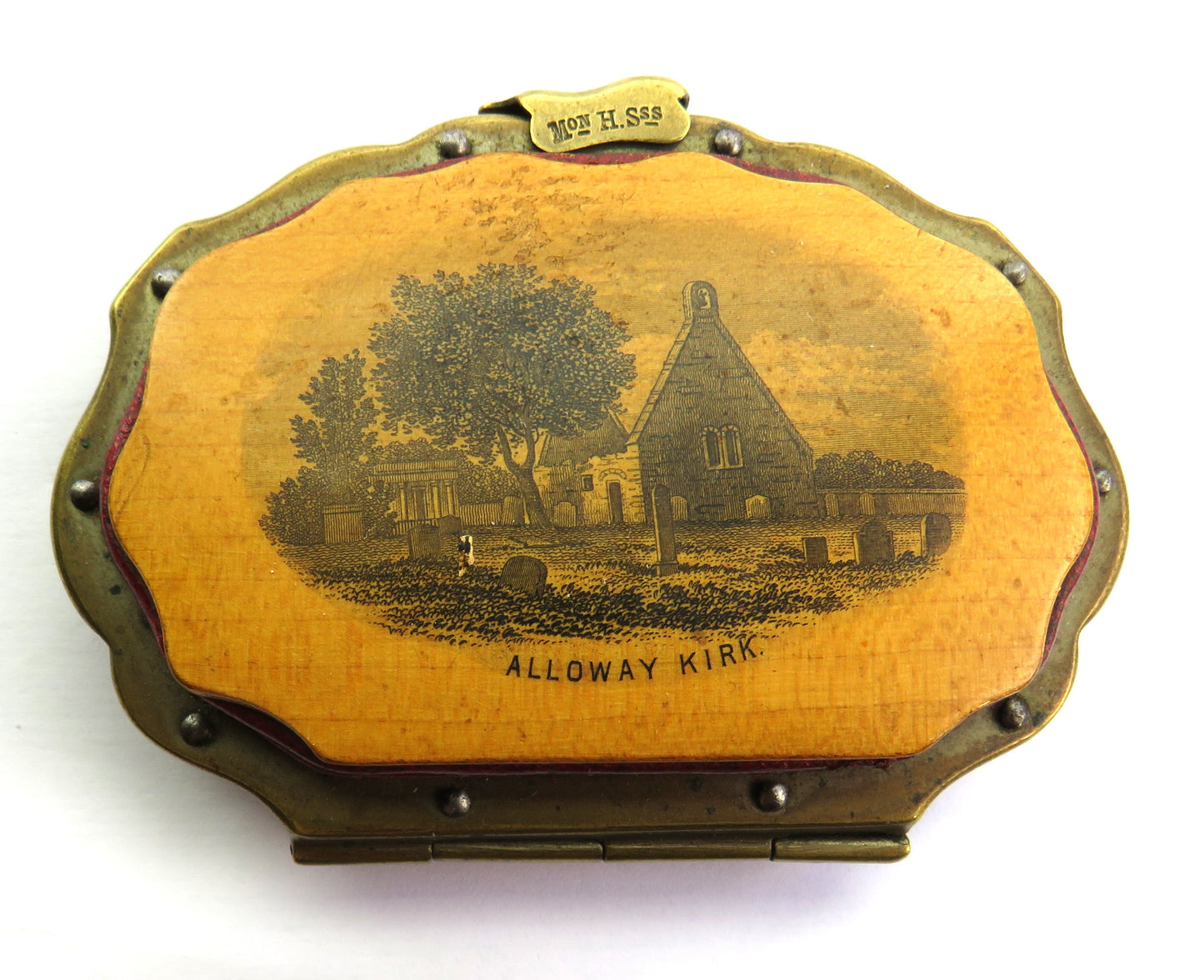 Antique Mauchline Transfer Ware Purse "Alloway Kirk" Made From Wood Near Alloway Kirk On The Banks of the Doon
