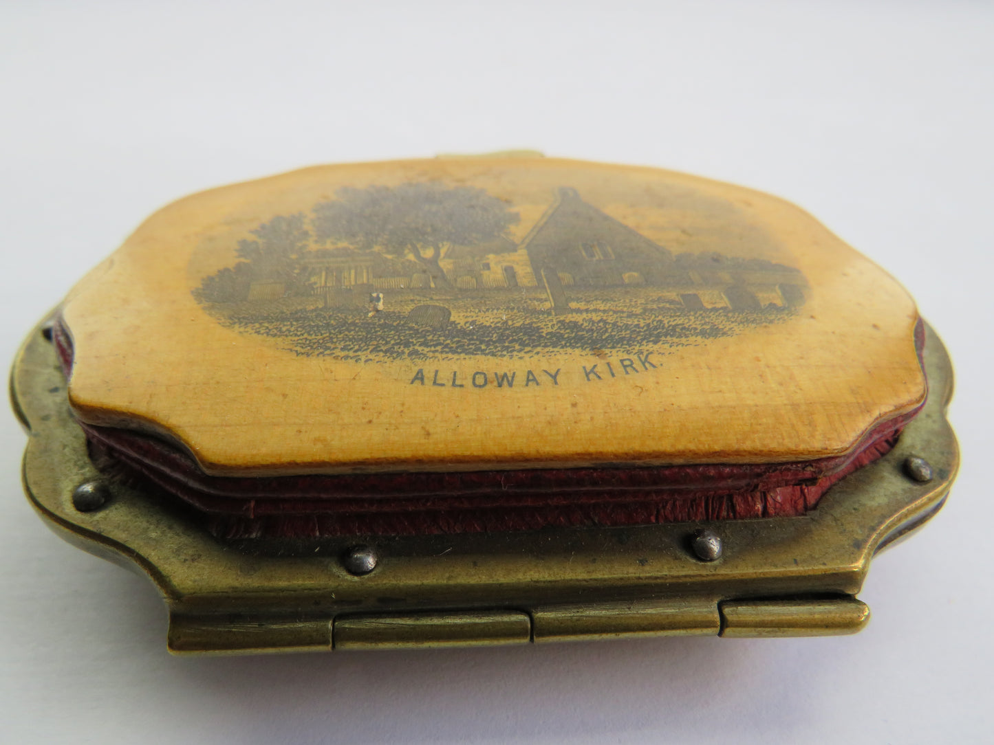 Antique Mauchline Transfer Ware Purse "Alloway Kirk" Made From Wood Near Alloway Kirk On The Banks of the Doon