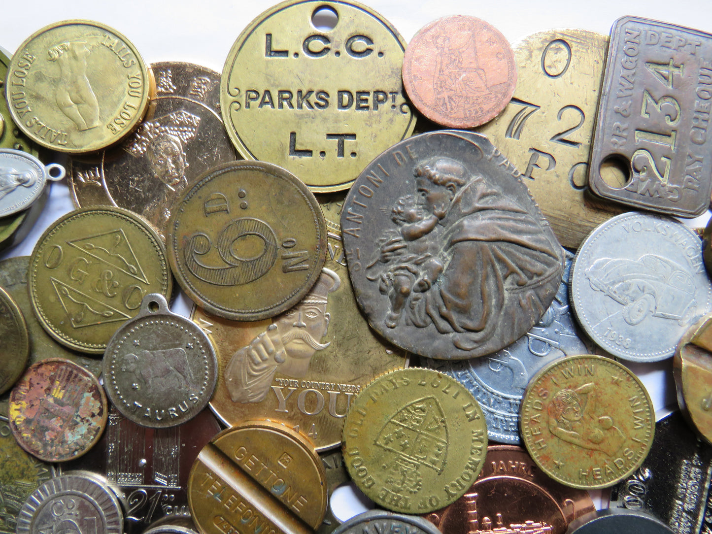 Large Collection of Vintage, Antique Medals & Tokens, Checks, etc.