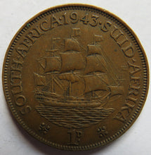 Load image into Gallery viewer, 1943 King George VI South Africa One Penny Coin
