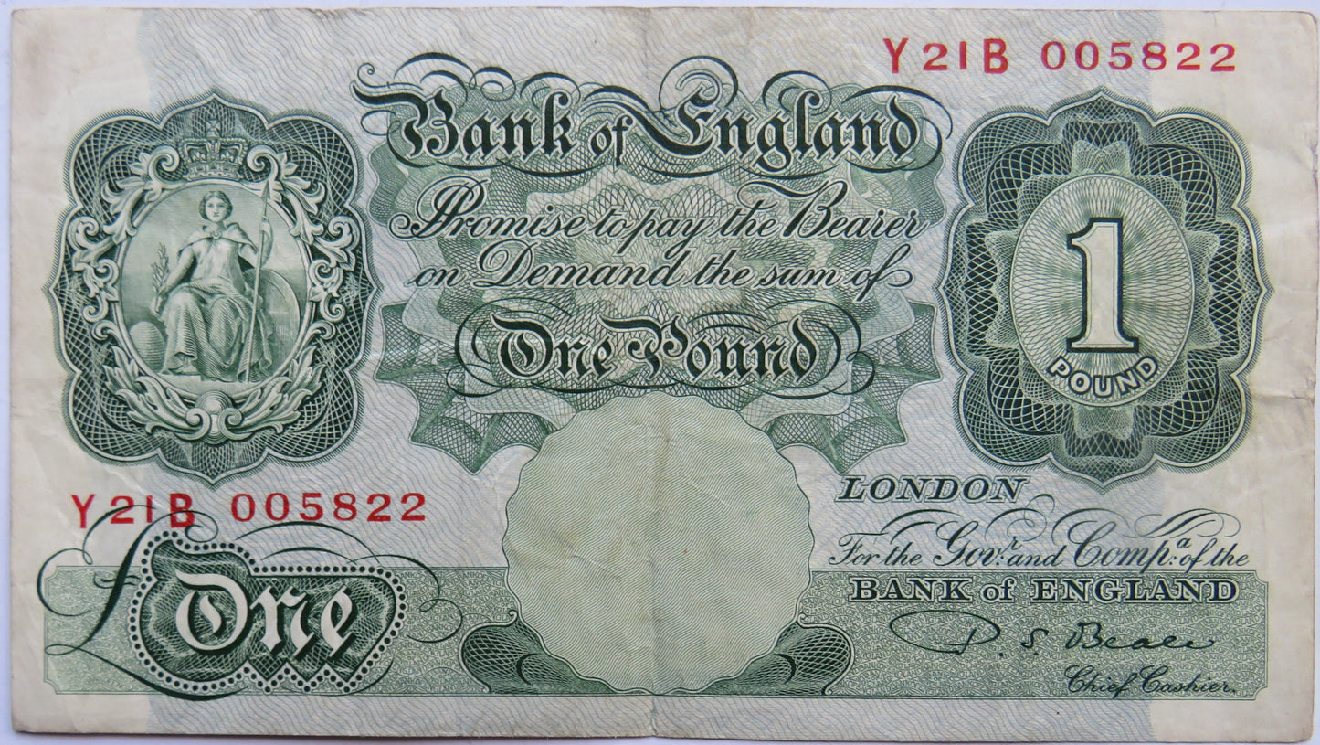 Bank of England £1 One Pound Banknote P.S. Beale Y21B