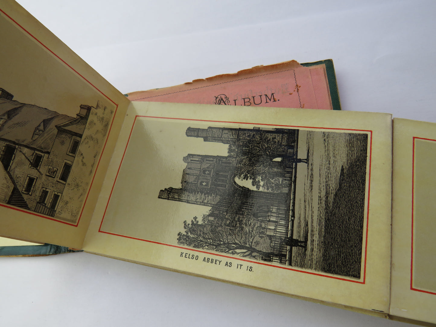 Antique Mauchline Transfer Ware Picture Book "The Kelso Album" Made From The Wood Grown In The Shade of Kelson Abbey