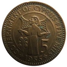 Load image into Gallery viewer, 1955 Queen Elizabeth II Cyprus 5 Mils Coin
