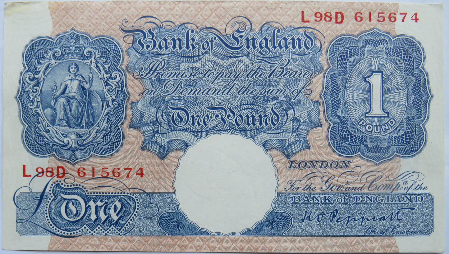 Bank of England £1 One Pound Banknote K.O. Peppiatt L98D