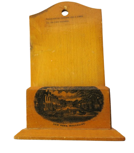 Antique Mauchline Transfer Ware Wall Mounted Holder "New Road Mauchline"