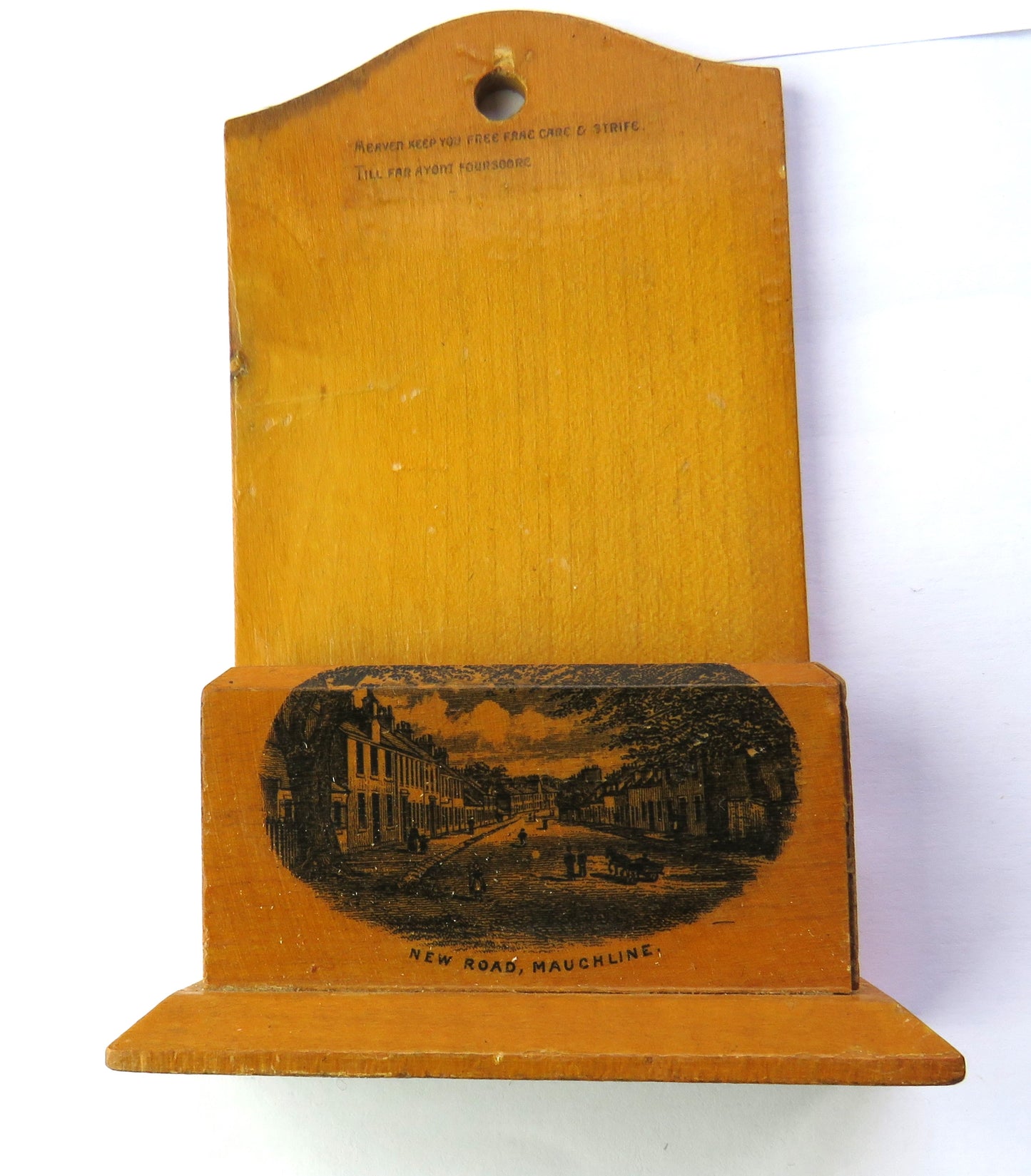 Antique Mauchline Transfer Ware Wall Mounted Holder "New Road Mauchline"