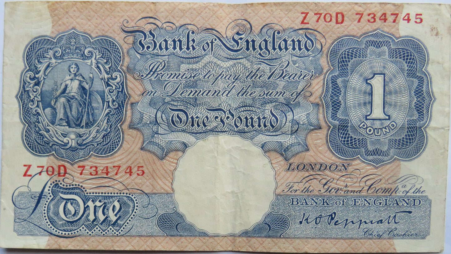 Bank of England £1 One Pound Banknote K.O. Peppiatt Z70D
