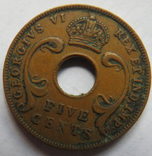 Load image into Gallery viewer, 1942 East Africa 5 Cents Coin
