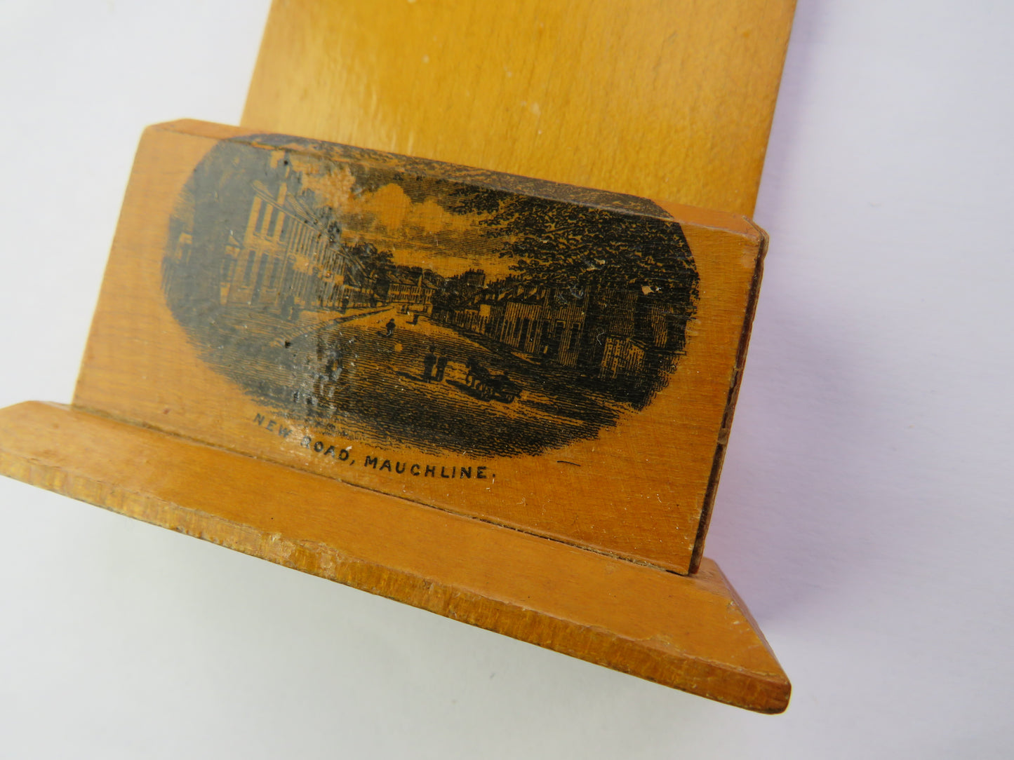 Antique Mauchline Transfer Ware Wall Mounted Holder "New Road Mauchline"