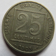 Load image into Gallery viewer, 1903 France 25 Centimes Coin
