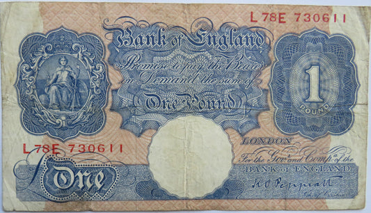 Bank of England £1 One Pound Banknote K.O. Peppiatt