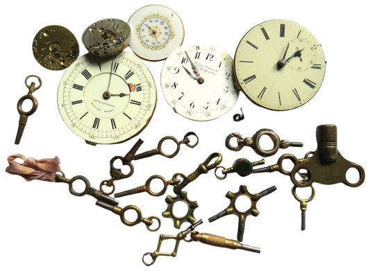 Small Collection of Antique Pocket Watch Parts & Keys