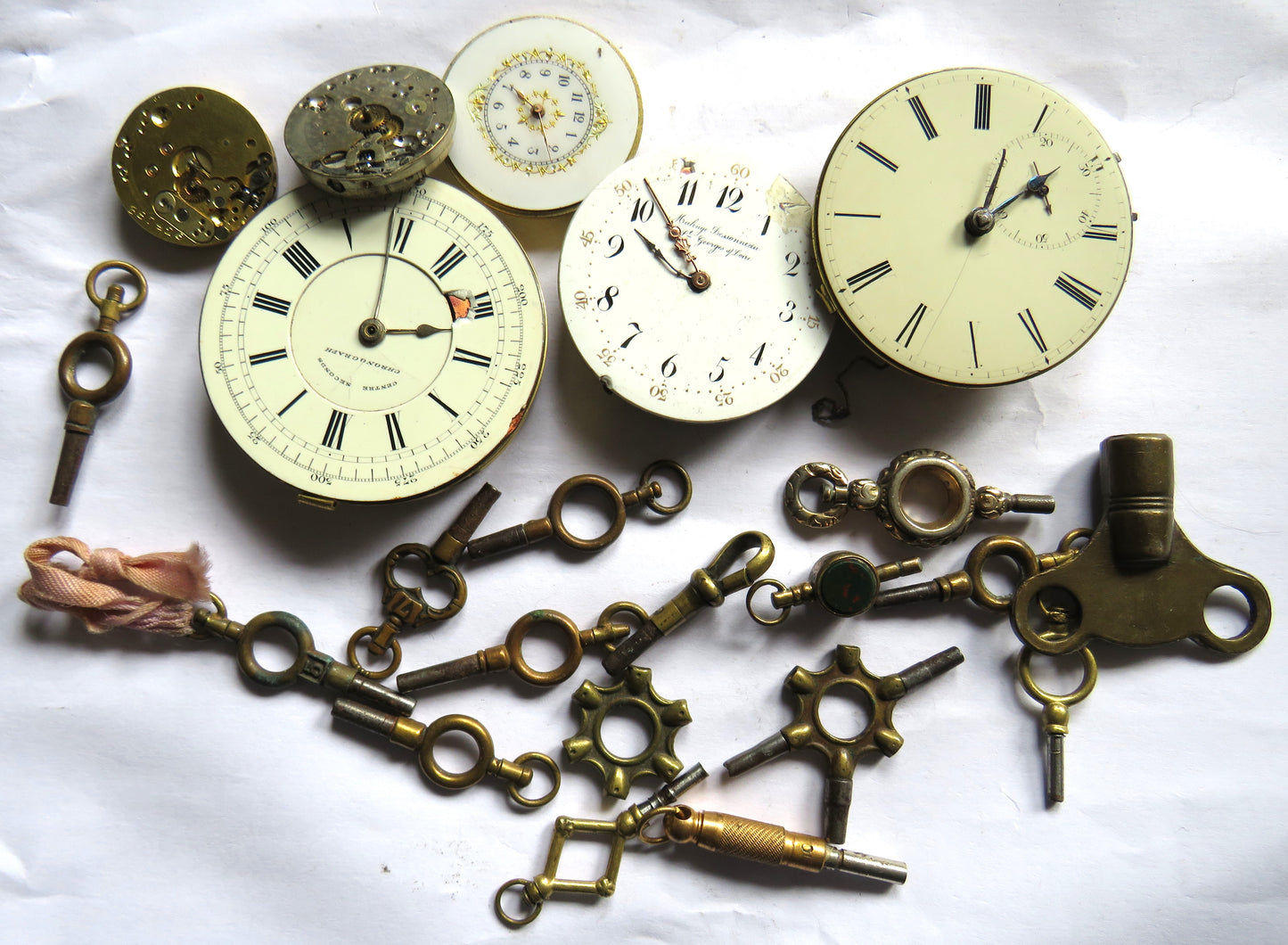 Small Collection of Antique Pocket Watch Parts & Keys