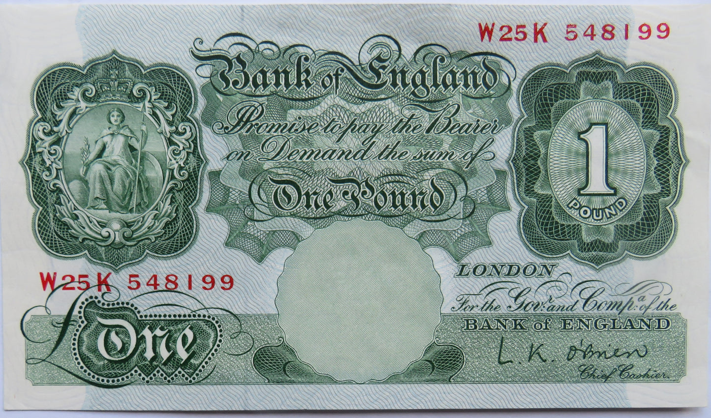 Bank of England £1 One Pound Banknote L.K. O'Brien W25K