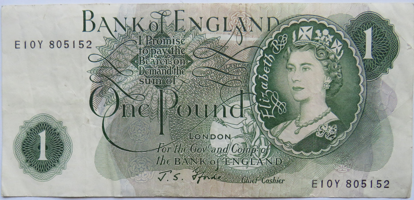 Bank of England £1 One Pound Banknote J.S. Fforde E10Y