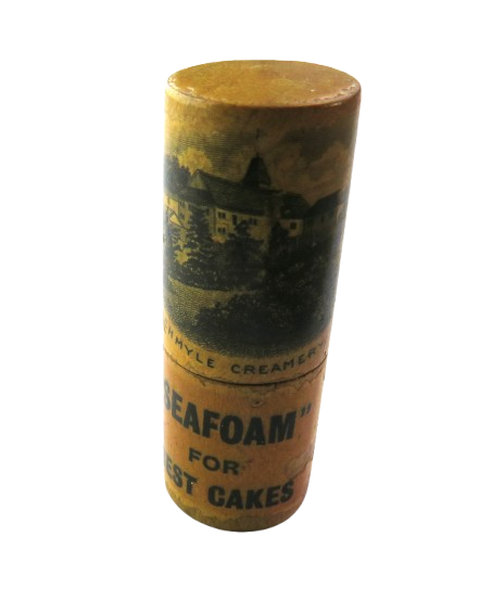 Antique Mauchline Transfer Ware Advertising Chalk Holder "Ballochmyle Creamery, "Seafoam For Best Cakes"