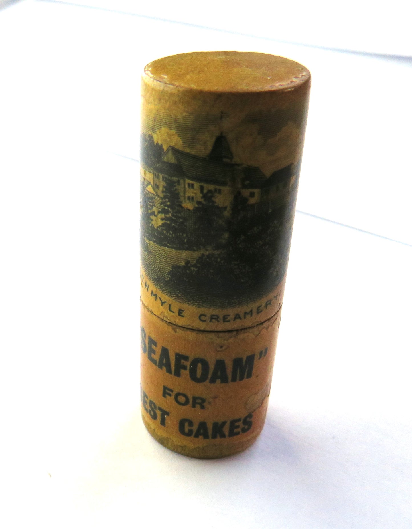 Antique Mauchline Transfer Ware Advertising Chalk Holder "Ballochmyle Creamery, "Seafoam For Best Cakes"