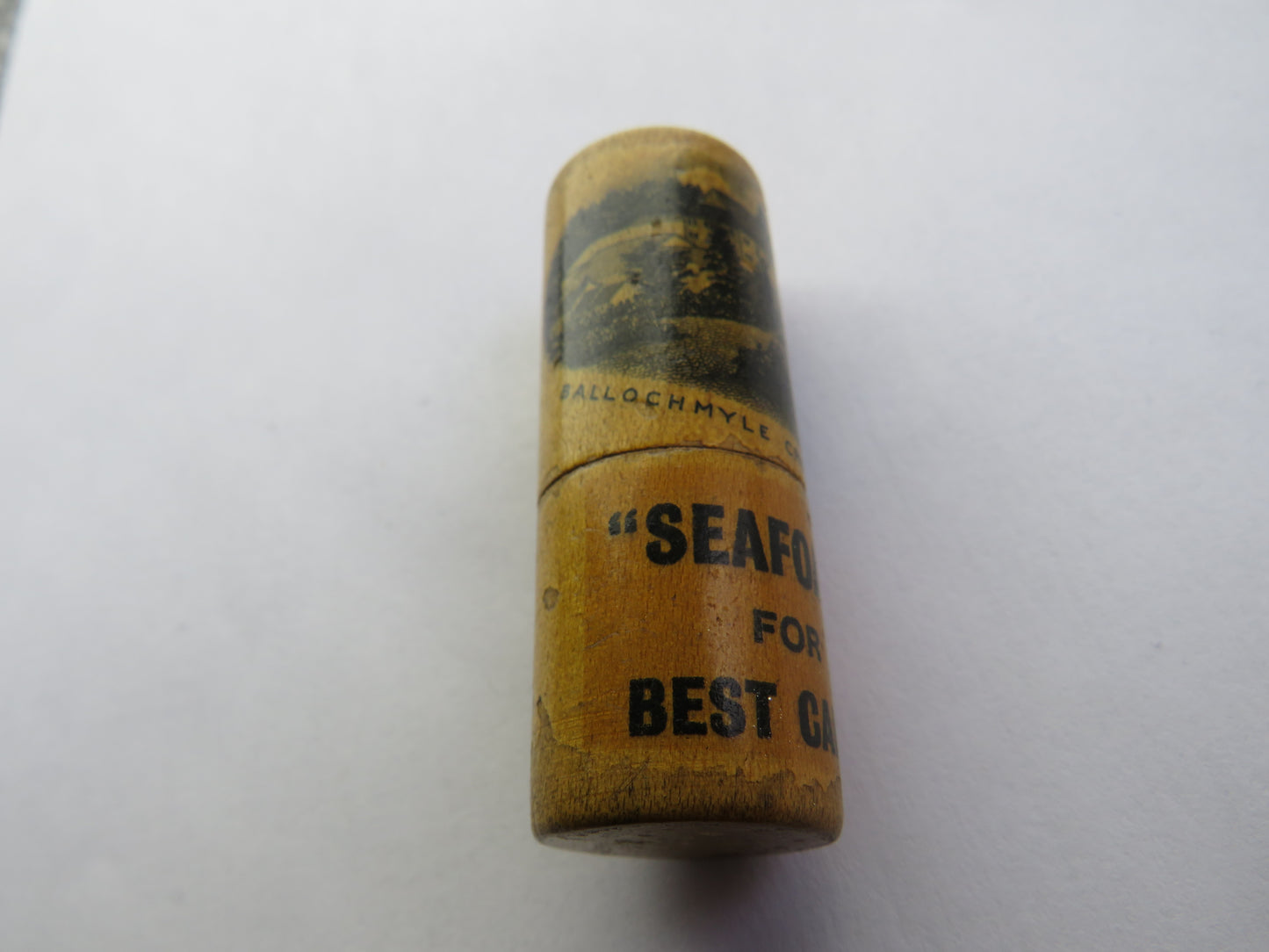 Antique Mauchline Transfer Ware Advertising Chalk Holder "Ballochmyle Creamery, "Seafoam For Best Cakes"