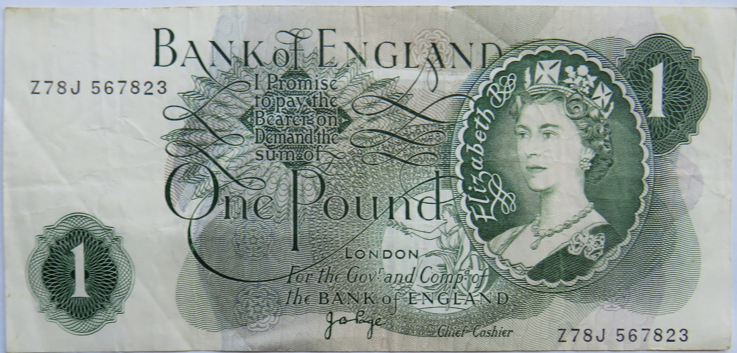 Bank of England £1 One Pound Banknote J.B. Page Z78J
