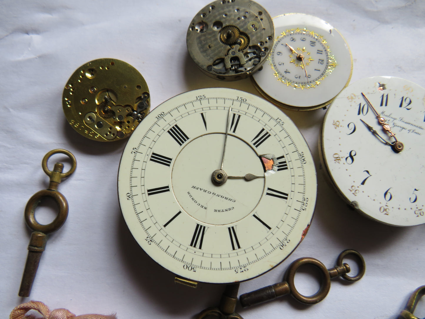Small Collection of Antique Pocket Watch Parts & Keys