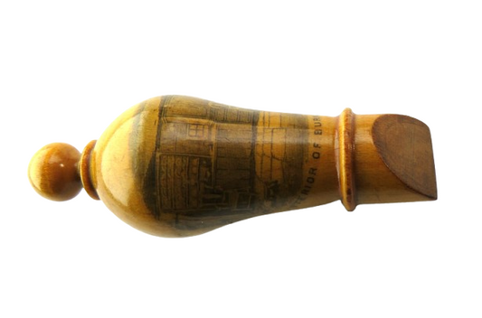 Antique Mauchline Transfer Ware Whistle "Burns Cottage" Bought In Monument, Made From Wood From the Banks of the Doon
