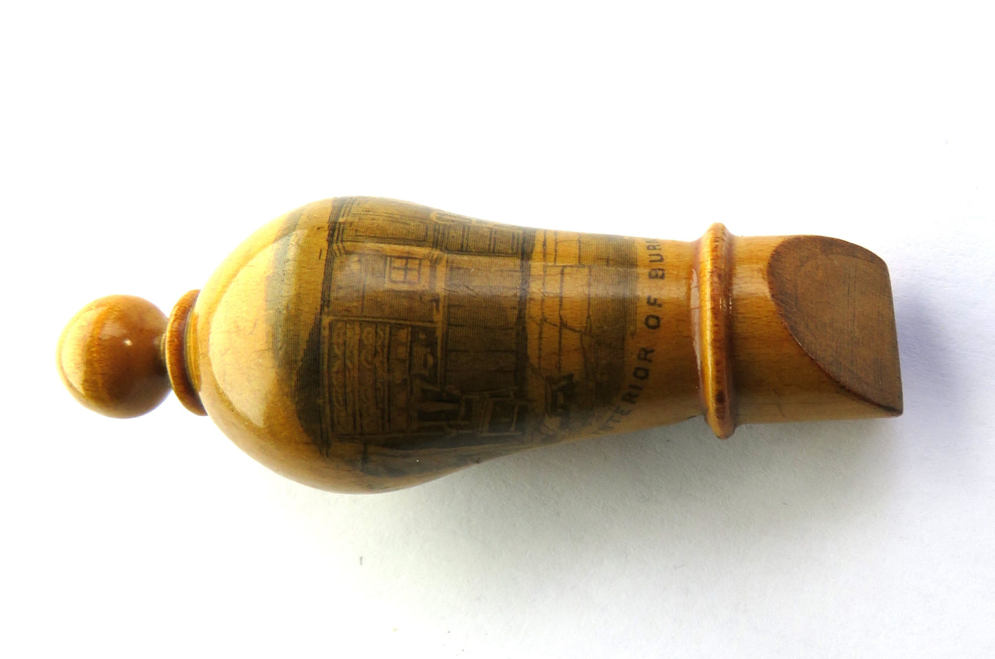 Antique Mauchline Transfer Ware Whistle "Burns Cottage" Bought In Monument, Made From Wood From the Banks of the Doon