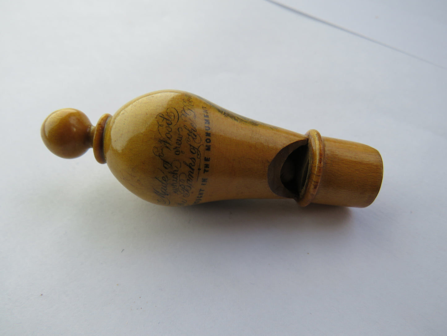 Antique Mauchline Transfer Ware Whistle "Burns Cottage" Bought In Monument, Made From Wood From the Banks of the Doon