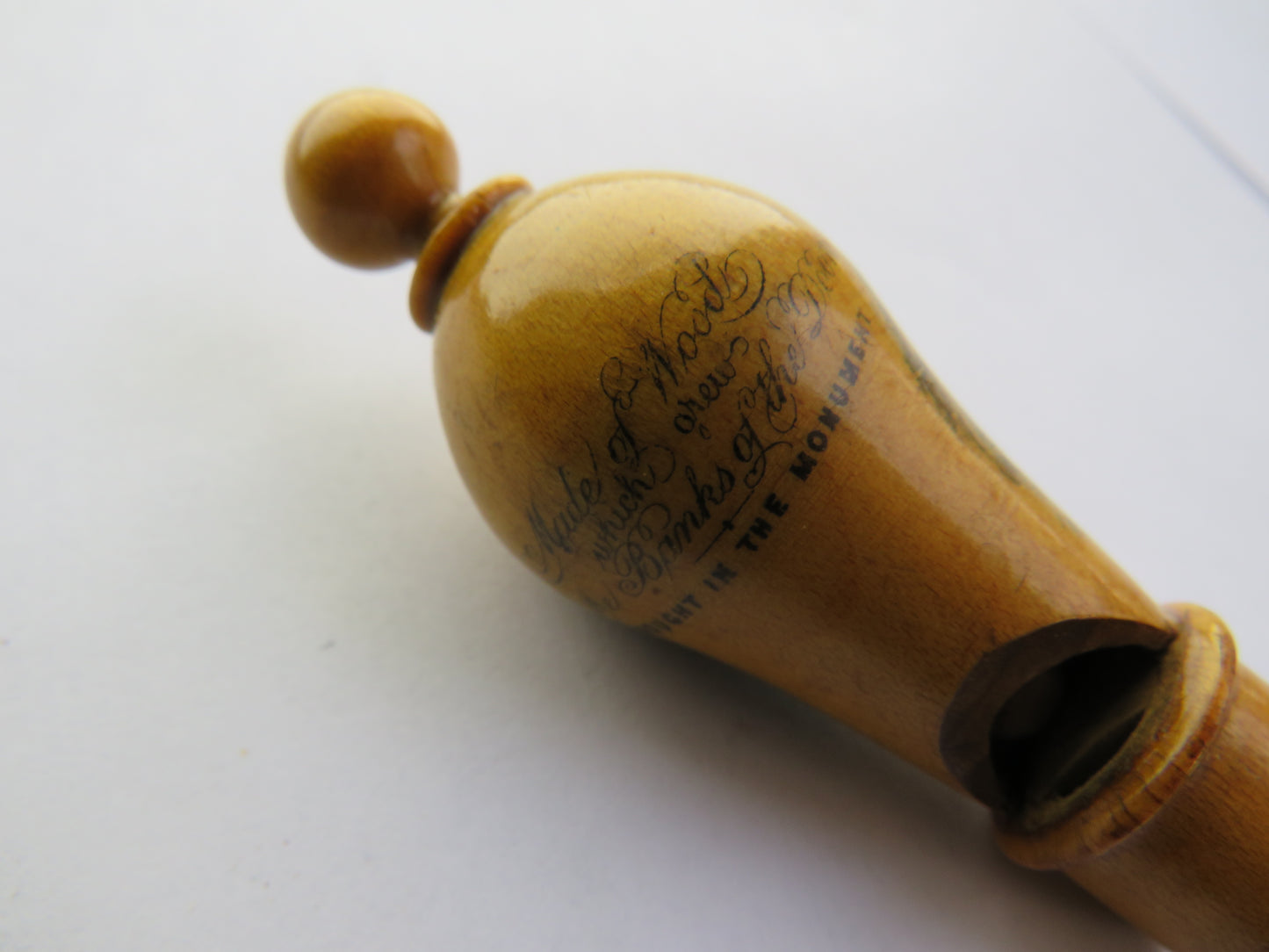 Antique Mauchline Transfer Ware Whistle "Burns Cottage" Bought In Monument, Made From Wood From the Banks of the Doon