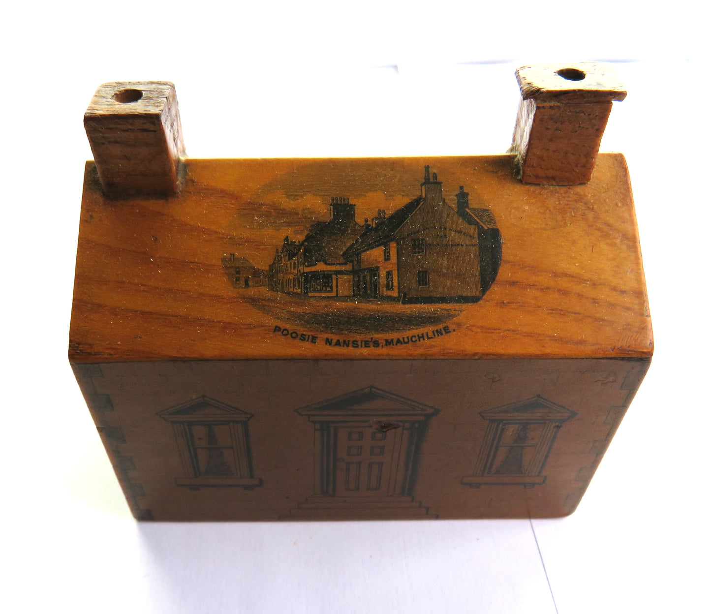 Antique Mauchline Transfer Ware Money Box "Poosie Nansie's Mauchline"